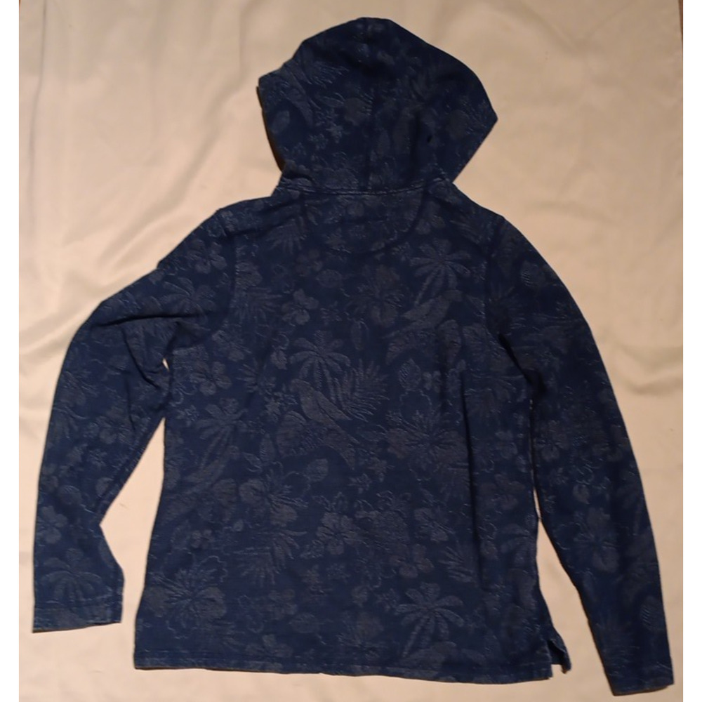 Tommy Bahama Women Medium Sweater All Over Print Floral Hooded V-Neck Navy Blue - Picture 5 of 5